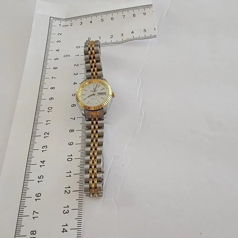 Quintel Womens Watch White Dial Silver Case Stainless Bracelet Quartz Day Date